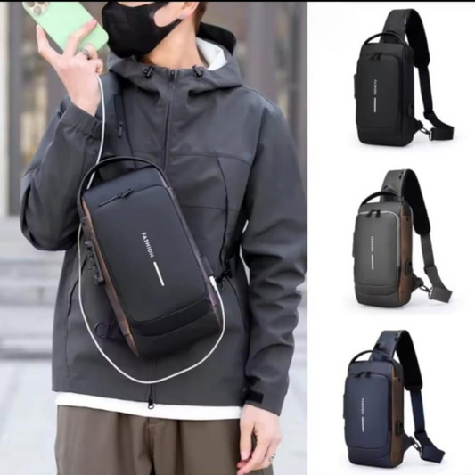 Fashion Men Sling Bag Pack with Lock Waterproof Anti-Theft Chest Bag with USB Charging Port Shoulder Bag Body Backpack with TSA Lock